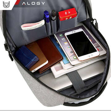 Plecak torba na laptopa 15,6" duży wodoodporny z portem USB Unisex 44x34x13cm do samolotu Alogy Backpack Szary