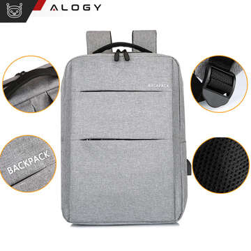 Plecak torba na laptopa 15,6" duży wodoodporny z portem USB Unisex 44x34x13cm do samolotu Alogy Backpack Szary