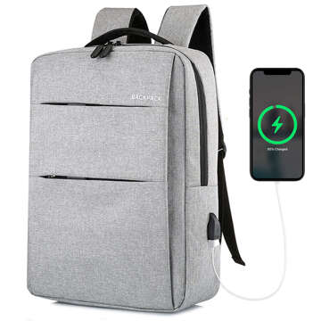 Plecak torba na laptopa 15,6" duży wodoodporny z portem USB Unisex 44x34x13cm do samolotu Alogy Backpack Szary