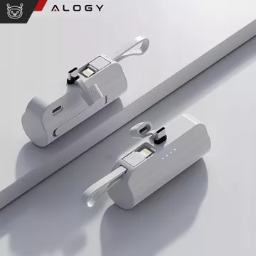 PowerBank 5000mAh Alogy bank energii kieszonkowy mały ładowarka zewnętrzna Power Bank USB-C i lightning Biały