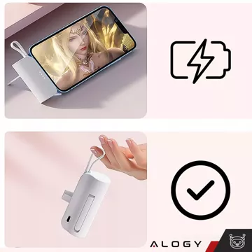 PowerBank 5000mAh Alogy bank energii kieszonkowy mały ładowarka zewnętrzna Power Bank USB-C i lightning Biały