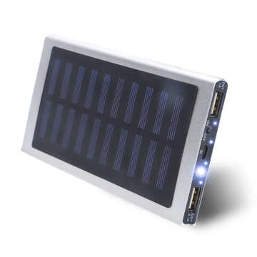 PowerBank Solarny wodoodporny bank energii latarka LED ładowarka zewnętrzna Power Bank USB 20000mAh Srebrny