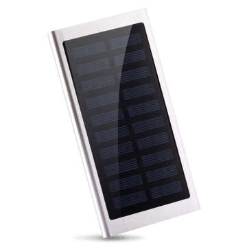 PowerBank Solarny wodoodporny bank energii latarka LED ładowarka zewnętrzna Power Bank USB 20000mAh Srebrny