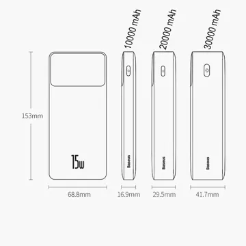 Powerbank z wyświetlaczem Baseus Bipow 10000mAh 15W biały (Overseas Edition) + kabel USB-A - Micro USB 0.25m biały (PPBD050002)