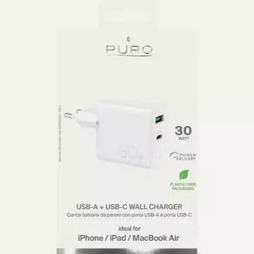 Puro Ładowarka sieciowa Mini FAST 1xUSB+1xUSB-C 30W biały/white FCMTCUSBAC30WPDWHI