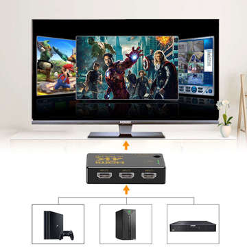 Rozdzielacz Switch 3x HDMI 4K Ultra HD do konsoli telewizora DVD + Pilot Czarny