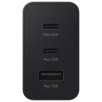 Samsung ładowarka sieciowa 2x USB Typ C / USB PPS, Power Delivery PD 65W, QC 3.0, AFC, FCP czarny (EP-T6530NBEGEU)