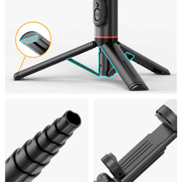 Selfie Stick Alogy Techsuit kijek do zdjęć selfie Tripod bezprzewodowy Bluetooth Remote z pilotem Black