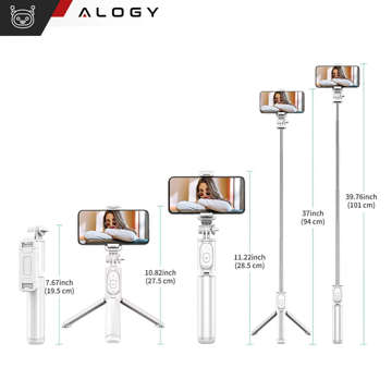 Selfie Stick Kijek Tripod Statyw Alogy Q01 + Pilot Bluetooth uchwyt na telefon do robienia zdjęć biały