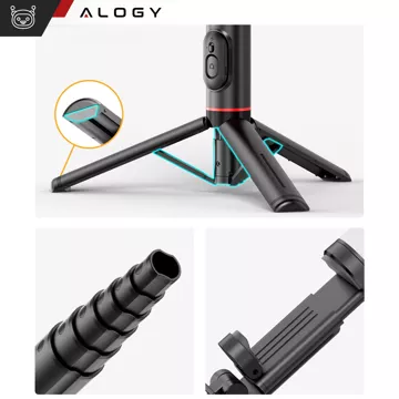 Selfie stick kijek Statyw Tripod uchwyt do telefonu zdjęć Lampa LED + Pilot Bluetooth 75.8cm Alogy czarny