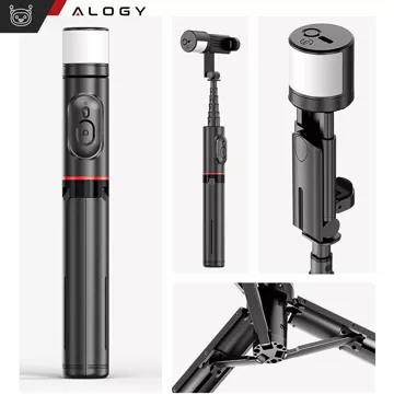 Selfie stick kijek Statyw Tripod uchwyt do telefonu zdjęć Lampa LED + Pilot Bluetooth 75.8cm Alogy czarny