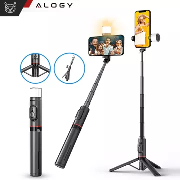 Selfie stick kijek Statyw Tripod uchwyt do telefonu zdjęć Lampa LED + Pilot Bluetooth 75.8cm Alogy czarny