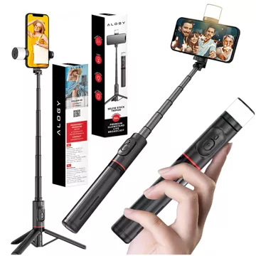 Selfie stick kijek Statyw Tripod uchwyt do telefonu zdjęć Lampa LED + Pilot Bluetooth 75.8cm Alogy czarny