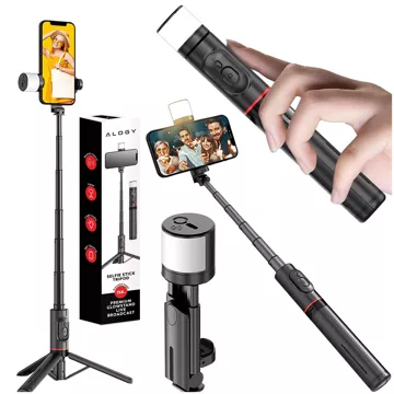 Selfie stick kijek Statyw Tripod uchwyt do telefonu zdjęć Lampa LED + Pilot Bluetooth 75.8cm Alogy czarny