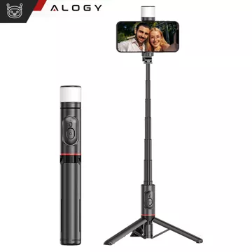 Selfie stick kijek Statyw Tripod uchwyt do telefonu zdjęć Lampa LED + Pilot Bluetooth 75.8cm Alogy czarny