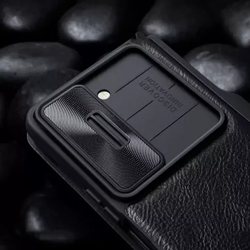 Skórzane etui z klapką i osłoną aparatu do Samsung Galaxy Z Fold 5 Nillkin Qin Leather Pro - czarne