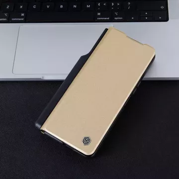 Skórzane etui z klapką i osłoną aparatu do Samsung Galaxy Z Fold 5 Nillkin Qin Leather Pro - czarne