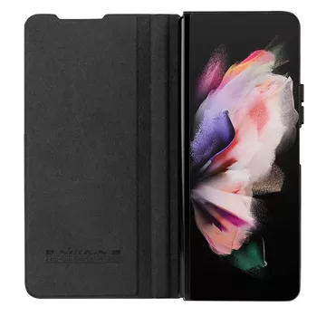 Skórzane etui z klapką i osłoną aparatu do Samsung Galaxy Z Fold 5 Nillkin Qin Leather Pro - czarne