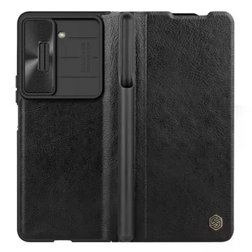 Skórzane etui z klapką i osłoną aparatu do Samsung Galaxy Z Fold 5 Nillkin Qin Leather Pro - czarne