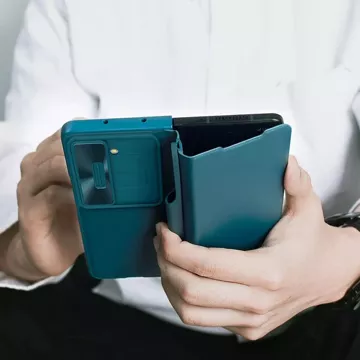 Skórzane etui z klapką i osłoną aparatu do Samsung Galaxy Z Fold 5 Nillkin Qin Leather Pro - czarne