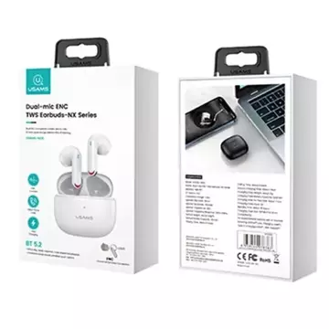 Słuchawki Bluetooth 5.2 USAMS TWS NX10 Series Dual mic bezprzewodowe biały/white BHUNX02