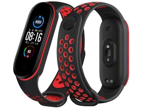 Sportowy pasek opaska Alogy do Xiaomi Mi Band 5 czarno-czerwony + 5x Folia Alogy