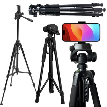 Statyw Fotograficzny Tripod Uniwersalny stojak do Kamer 1/4 uchwyt na telefon aparat 170cm Alogy Czarny + Uchwyt do GoPro + Pilot