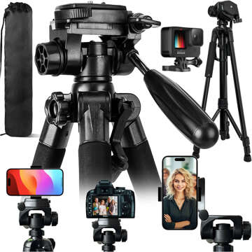 Statyw Fotograficzny Tripod Uniwersalny stojak do Kamer 1/4 uchwyt na telefon aparat 170cm Alogy Czarny + Uchwyt do GoPro + Pilot