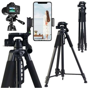 Statyw Fotograficzny Tripod Uniwersalny stojak do Kamer 1/4 uchwyt na telefon aparat 170cm Alogy Czarny + Uchwyt do GoPro + Pilot