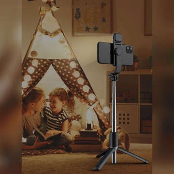 Statyw Selfie Stick kijek do zdjęć Tripod Roreta Wireless Bluetooth uchwyt do telefonu statyw z lampką LED czarny