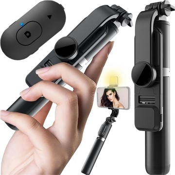 Statyw Selfie Stick kijek do zdjęć Tripod Roreta Wireless Bluetooth uchwyt do telefonu statyw z lampką LED czarny