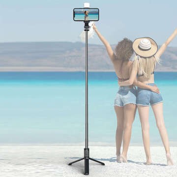 Statyw Selfie Stick kijek do zdjęć Tripod Roreta Wireless Bluetooth uchwyt do telefonu statyw z lampką LED czarny