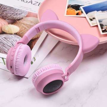 Świecące słuchawki bezprzewodowe dla dzieci z mikrofonem HOCO W27 Cat Pink