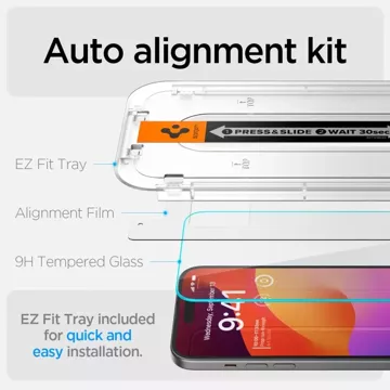 Szkło hartowane Spigen Glas.tR ”EZ Fit” do iPhone 15 / 16 Clear