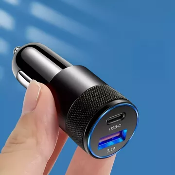 Szybka ładowarka samochodowa Alogy 2x USB USB-C 3.1A mocna do auta zapalniczki czarna