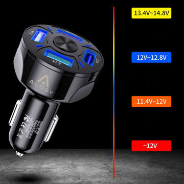 Szybka ładowarka samochodowa Alogy do auta 4x USB QC 3.0 2.1A Czarna + Uchwyt 2w1 + Kabel 3w1