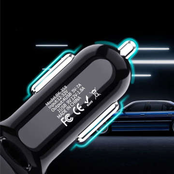 Szybka ładowarka samochodowa Alogy do auta 4x USB QC 3.0 2.1A Czarna + Uchwyt 2w1 + Kabel 3w1