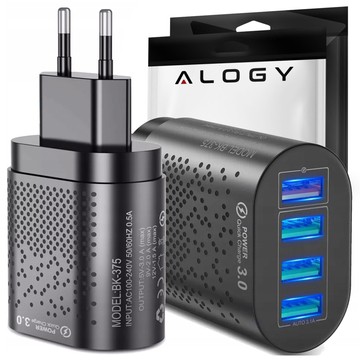 Szybka ładowarka sieciowa Alogy 4x USB Quick Charge 3.0 2.4A Czarna