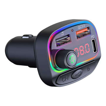 Transmiter FM Bluetooth 5.0 C14 odtwarzacz MP3 Ładowarka do auta USB + USB-C PD