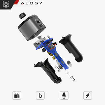 Transmiter samochodowy FM Alogy Ładowarka USB QC 3.0 + USB-C PD Bluetooth odtwarzacz MP3 + Kabel 6A 1m + Etui