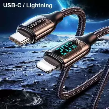 USAMS Kabel pleciony U78 USB-C na Lightning LED 1.2m 20W PD Fast Charge biały/white SJ545USB02 (US-SJ545)