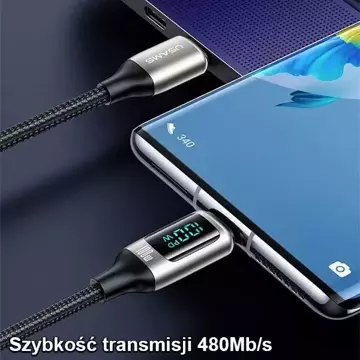 USAMS Kabel pleciony U78 USB-C na USB-C LED 3m 100W Fast Charging czarny/black SJ559USB01 (US-SJ559)