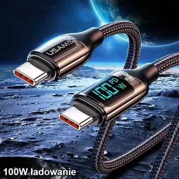 USAMS Kabel pleciony U78 USB-C na USB-C LED 3m 100W Fast Charging czarny/black SJ559USB01 (US-SJ559)