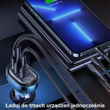 USAMS Ładowarka samochodowa 2xUSB+1xUSB-C 80W Fast Charge + kabel USB-C - USB-C  BXLACCTC01