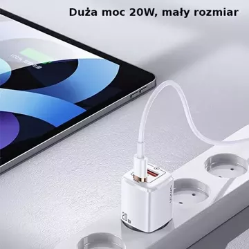 USAMS Ładowarka sieciowa 1x USB-C + 1x USB T37 20W (only head) Super SI PD3.0 + QC3.0 Fast Charging biały/white CC128TC02 (US-CC128)