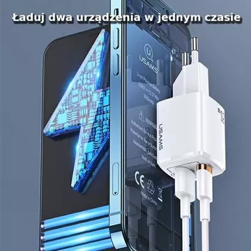 USAMS Ładowarka sieciowa 1x USB-C + 1x USB T37 20W (only head) Super SI PD3.0 + QC3.0 Fast Charging biały/white CC128TC02 (US-CC128)