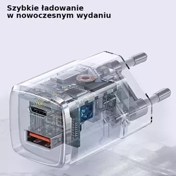 USAMS Ładowarka sieciowa 1x USB-C + 1x USB T37 20W (only head) Super SI PD3.0 + QC3.0 Fast Charging biały/white CC128TC02 (US-CC128)