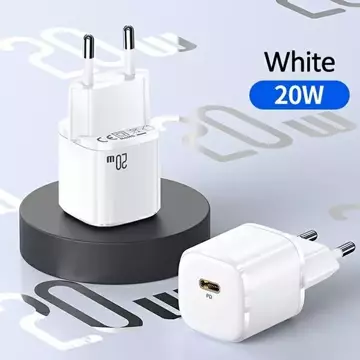 USAMS Ładowarka sieciowa 1x USB-C T36 mini 20W + kabel USB-C-Lightning biały/white PD3.0 Fast Charging XFKXLOGTL02 (US-CC124+US-SJ484)