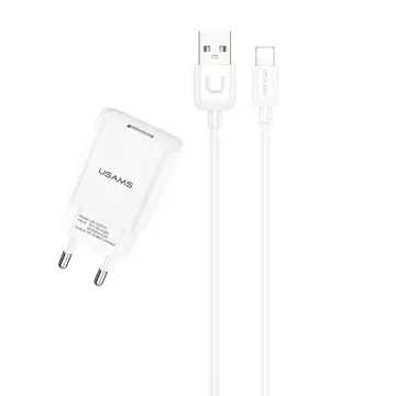 USAMS Ładowarka sieciowa 1x USB T21 lightning biały/white 2,1A Fast Charging T21OCLN01