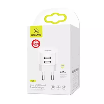 USAMS Ładowarka sieciowa 2xUSB T20 2,1A round (only head) biały/white Fast Charging CC80TC01 (US-CC080)